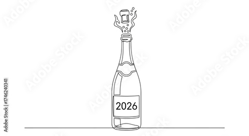 A celebratory champagne bottle with the year 2026 prominently displayed, symbolizing new beginnings and future events