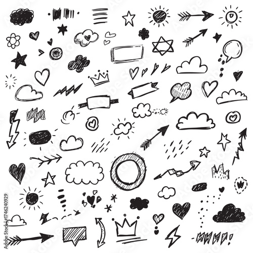 Doodle elements illustration set of abstract hand drawn graphics
