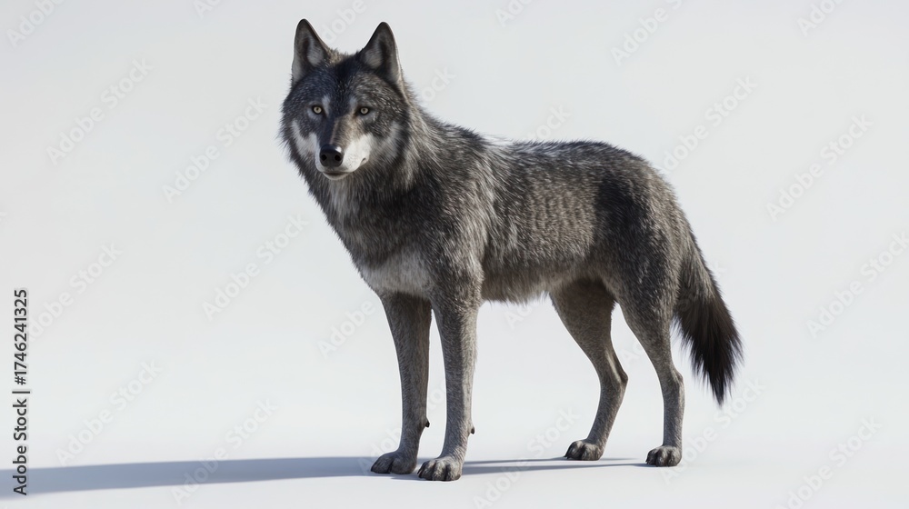 Obraz premium Grey wolf posing, studio, white background, wildlife