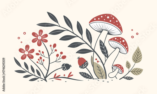 Floral Seamless Autumn Pattern Minimal Flat Vector illustration, graphics elements, easily editable.