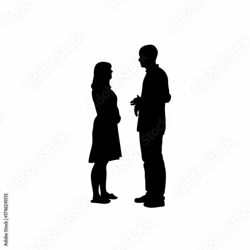 Silhouette of a couple in therapy session isolated on white background