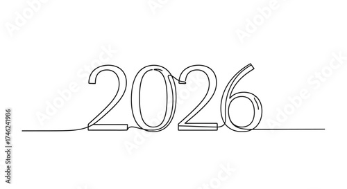 Continuous line drawing of the year 2026, symbolizing a fresh start, future plans, and upcoming events in a minimalist and elegant design style
