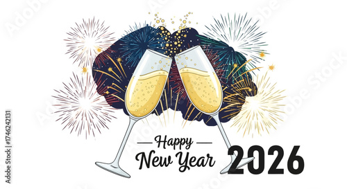 Celebrating New Year 2026 with Champagne and Fireworks