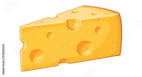 Vector illustration of a triangular slice of cheese with holes, perfect for culinary or dairy themes, white background