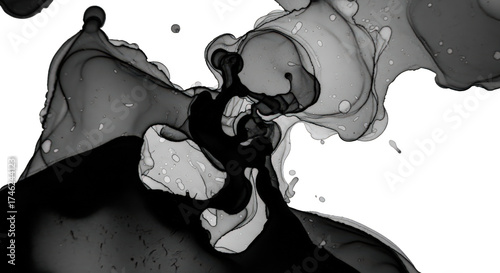 Abstract Monochrome Ink Splash Flowing Fluid Dynamic Motion Art