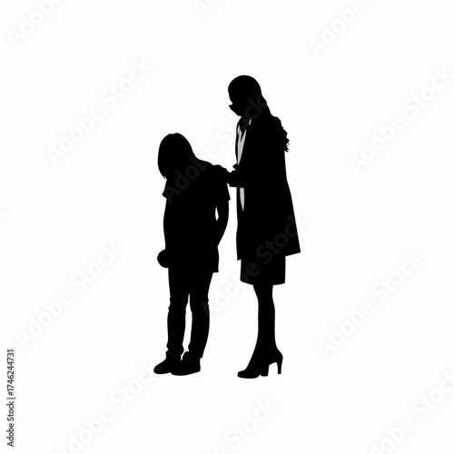Mental health nurse comforting anxious patient silhouette isolated on white background