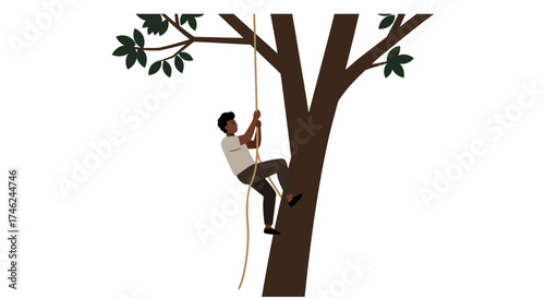 Man Climbing Tree with Rope Illustration