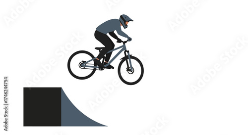 Mountain Biker Jumping Ramp Extreme Sport Illustration