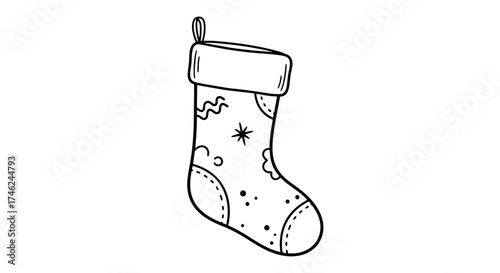 Simple Line Art Illustration of a Christmas Stocking, white background