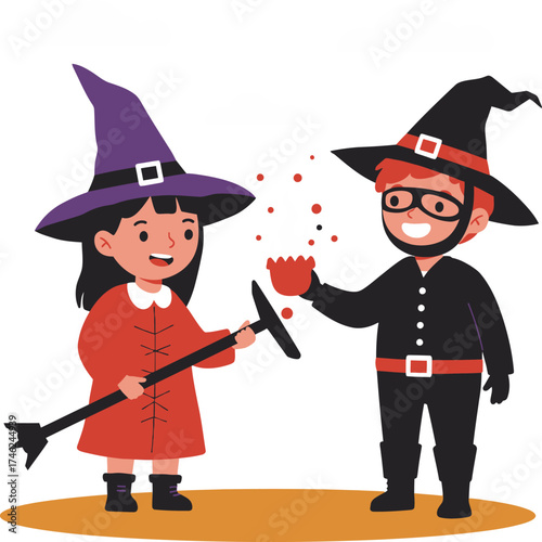 Adorable halloween children in costumes celebrating spooky fun and trick-or-treating adventures together isolated on transparent background