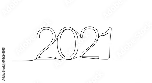 Minimalist Line Art 2021 Year Symbol in Continuous Contour Design - Modern Digital Graphic