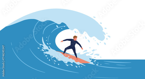 Surfer Riding a Wave - Illustration of Man Catching a Curl