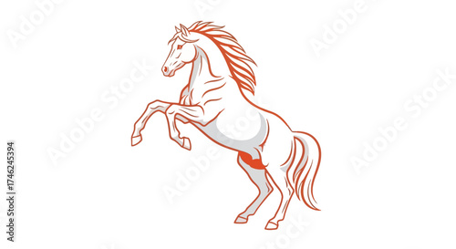 A majestic orange stallion rearing up, a powerful and graceful heraldic symbol of equine strength and vitality isolated on a white background