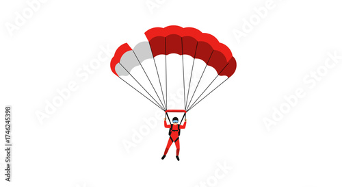 Red Parachute Descent A Skydiver's Landing on White