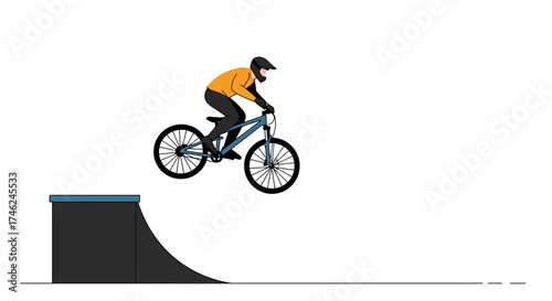 A Biker Performing a Stunt on a Ramp in an Illustration Style