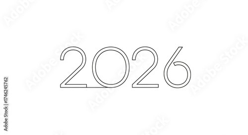 Minimalist continuous line art design for the year 2026. A modern and clean vector graphic for calendar, New Year celebrations, and future planning