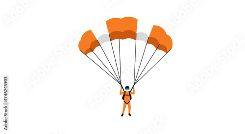 Person Skydiving with Orange Parachute on White Background