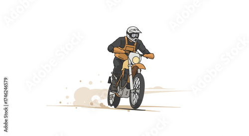 Adventurous Motorcyclist Riding a Dirt Bike on a Trail Illustration
