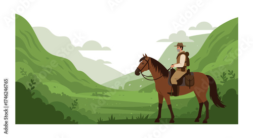 Equestrian Journey A Lone Rider Amidst Verdant Mountains