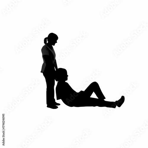 Silhouette of a nurse leading a mental wellness session for teenagers isolated on white background