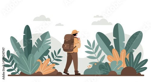 Traveler Hiking Through Lush Greenery An Adventure in Nature's Paradise