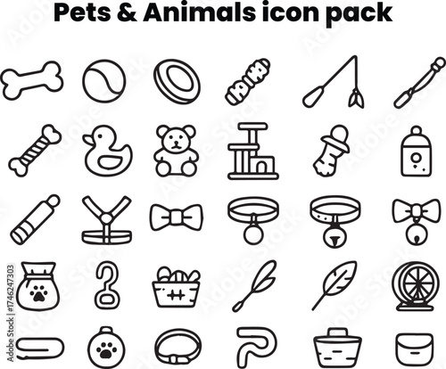 Cute minimal black and white icons of cats, toys, bowls, and lifestyle items. Designed for pet stores, cat care apps, and minimal vector illustrations