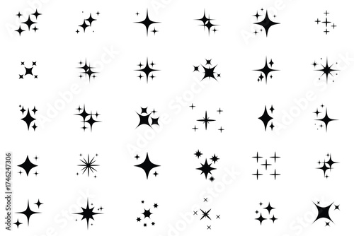Twinkling stars sparkles, stars and bursts icon.  Glowing light effect, twinkle templates stars and bursts, shiny flash. Christmas vector symbols isolated. Stars sparkle doodles vector illustration.