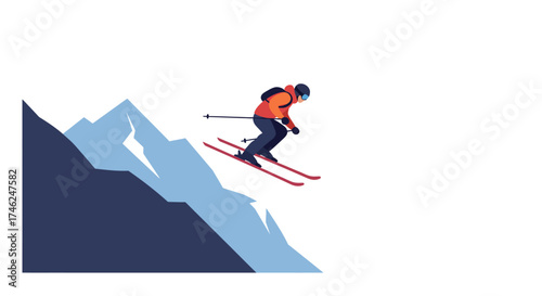 Mountain Skier Launching Off Cliff A Thrilling Winter Adventure