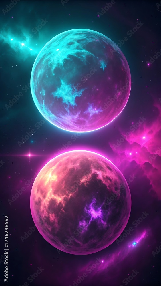 Fototapeta premium Vibrant cosmic orbs with nebulous hues in deep space