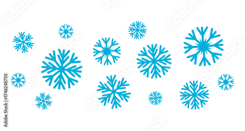 Blue Snowflake Vector Set, Minimal Winter Frost Icons, Collection of Blue Snowflakes, Modern Winter Ice Crystal Vector Illustration