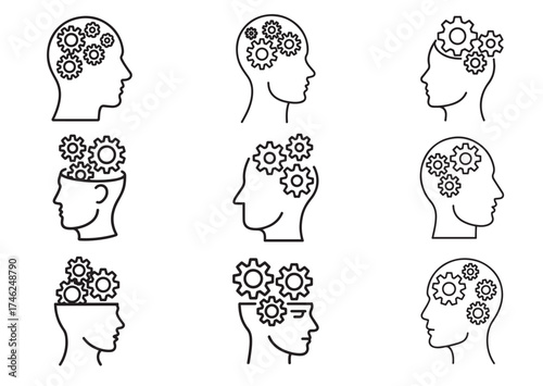 Gears in head line art vector