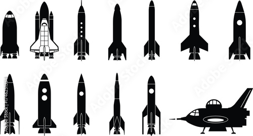 Rocket silhouette, space shuttle vector, spacecraft illustration, astronaut theme, launch vehicle, futuristic spaceship, space exploration design, science technology, flight icon