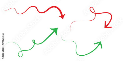 Green and red arrows indicating upward and downward movement and direction vector