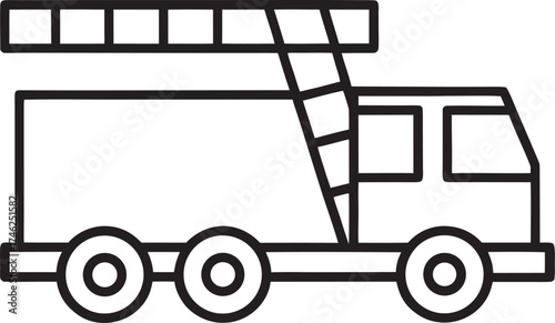 Simple Line Art Icon of a Fire Truck with Ladder Extended