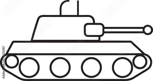 Simple Line Art Icon of a Military Tank with Cannon and Tracks