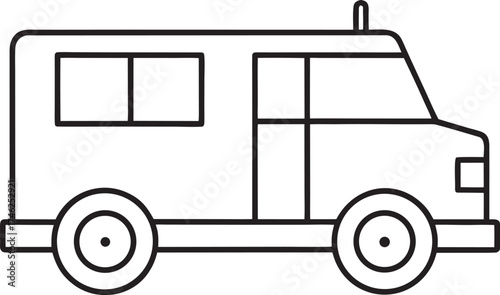 Simple Line Art Illustration of an Ambulance Vehicle with Windows and Wheels