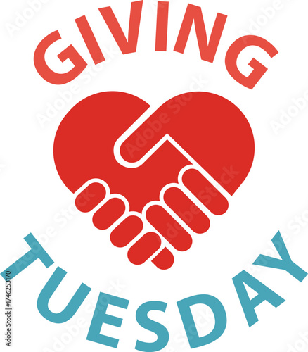 Giving Tuesday Heart and Handshake Logo, Charity and Donation Symbol, Nonprofit Support Vector