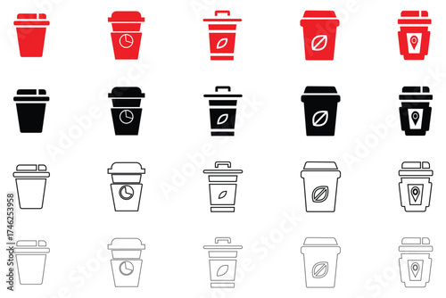 paper coffee cup vector icon set, coffee cup icon vector silhouette and line icon vector illustration
