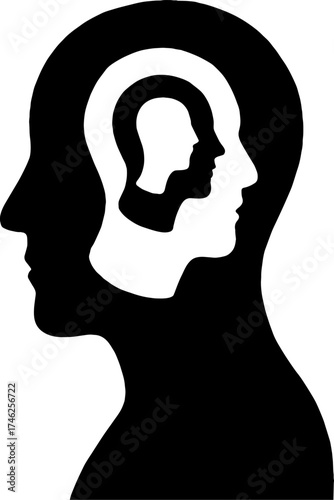 Silhouette of human shadow with multiple overlapping faces vector with white background 