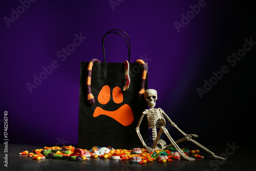 Paper bag, skeleton and tas...