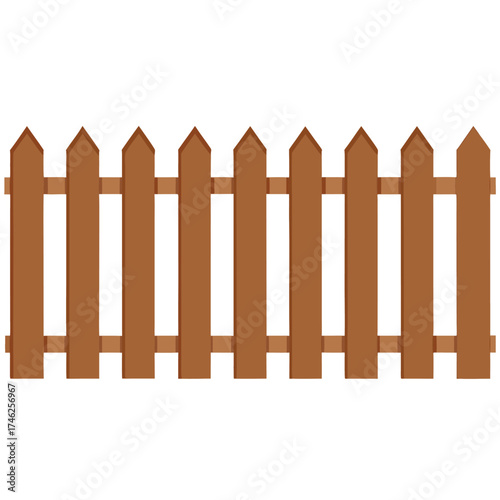 A simple brown wooden picket fence illustration against a white background