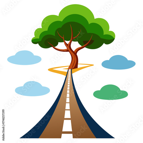 tree on the road on white background, Eps file. 