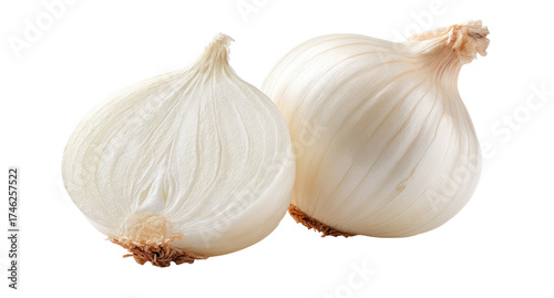 Two halved white onions, close-up