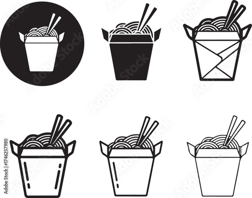 Noodle box icons in various styles a versatile graphic on transparent background silhouette