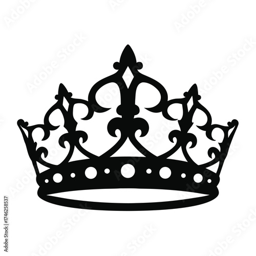 Elegant black silhouette of a regal crown with detailed ornamentation