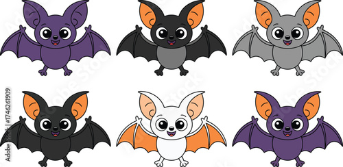 Cute cartoon bats in various colors great for Halloween themed design
