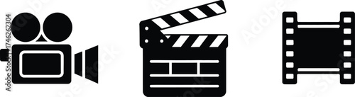 Film Industry Elements Clapperboard Camera and Film Reel vector graphic