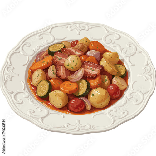Traditional French Ratatouille Vector Icon with Bright Tone