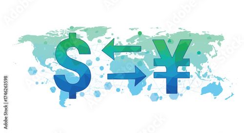 Currency Exchange Dollar to Yen Conversion Illustration