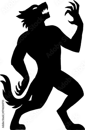 Silhouette of werewolf transformation mid-stage - horror concept  vector with white background 